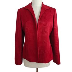 Lafayette 148 New York Open Front Blazer Jacket Size 8 Red Silk Blend Holiday